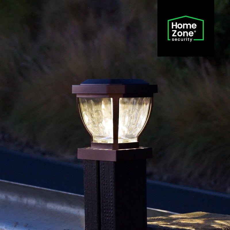 Home zone Security Solar Post Cap Lights - Decorative Glass LED Outdoor 4x4 (3.5 x 3.5 in.) Post Lights, Bronze (2-Pack) - Image 2